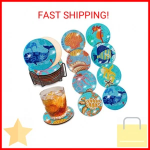 Diamond Painting Coasters Kit with Holder, 8 Pcs DIY Diamond Painting Ocean Art - Picture 1 of 2