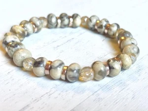 Zebradorit Perlenarmband (auf Stretch) 8 mm 6 3/4" Zoll echter Stein - Bild 1 von 8