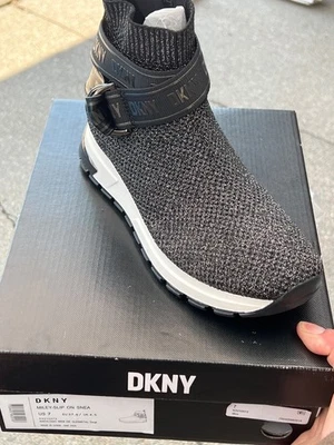 dkny women shoes 7 new in box sparkly black color, high top sneaker  - Image 1 of 3
