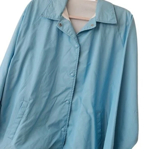 Vtg 80s Light Blue Nylon Windbreaker Coaches Jacket Tricot Lined Snap Mens Large - Picture 1 of 4