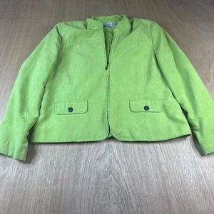 Alfred Dunner Lime Green Jacket 12P Petite Faux Suede Zip Front Fully Lined - Picture 1 of 5