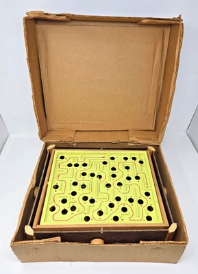 Vintage TILT Wood & Plastic Steel Ball Marble Tilting Maze Puzzle Game w/ Box! - Image 1 of 4