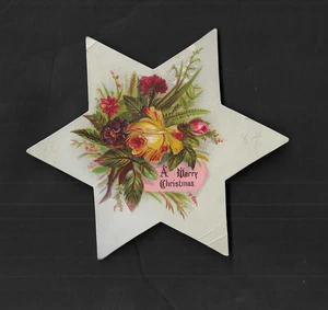 vintage six-pointed on Star of David Greeting A NERRT CHRISTMAS Card Flower - Picture 1 of 2