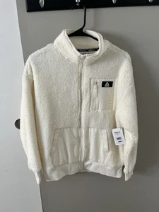 Reebok Cream Hooded Fuzzy Fleece Full Zip Jacket Women’s Small NWT - Picture 1 of 4