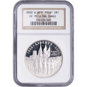2002 W $1 WEST POINT Silver Proof Commemorative ~ NGC PF 70 ULTRA CAMEO - Picture 1 of 2