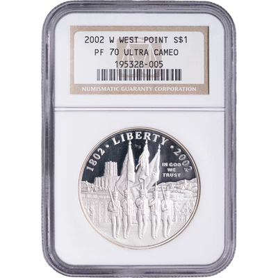 2002 W $1 WEST POINT Silver Proof Commemorative ~ NGC PF 70 ULTRA CAMEO - Image 1 of 2