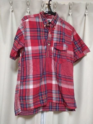 Пуловер Engineered Garments с коротким рукавом на пуговицах красный темно-синий б/у - Изображение 1 из 4