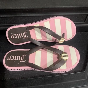 Juicy Couture Pam Gela Flip Flops Sandals Pink White Brown Women’s Size US 8 - Picture 1 of 10
