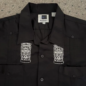 Vintage Dragonfly Men’s Guayabera Black Satin Shirt XL Embroidered Tiki Idols - Picture 1 of 18