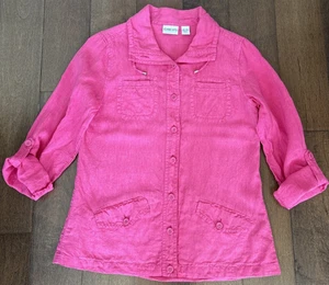Chicos 100% Leinen Button-Down Jacke Damen 0 S 4 rosa Taschen Rollriegel Ärmel - Bild 1 von 16