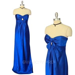 Vintage Y2K Strapless Satin Prom Dress Size L 13/14 Royal Blue Grecian Morgan Co - Picture 1 of 9