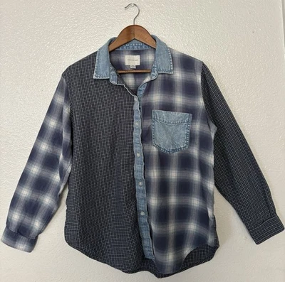 Camisa de franela American Eagle para mujer talla S a cuadros retazos azul denim grunge Foto 1 de 4