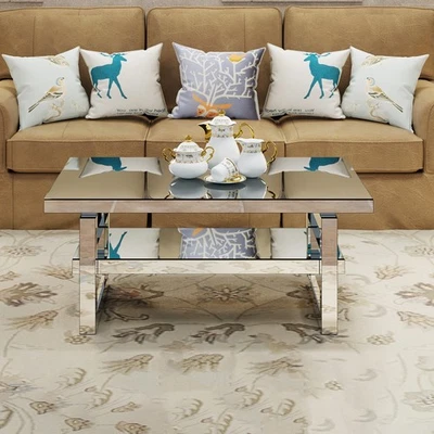 Moderna mesa de centro cuadrada de lujo para el hogar mesa de té de vidrio templado sala de estar balcón Foto 1 de 4