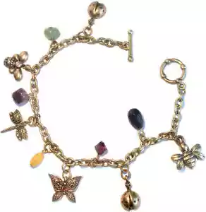 PULSERA DE ENCANTO PALANCA mariposa, libélula de colección latón antiguo oro pl cristal - Imagen 1 de 1
