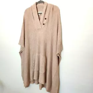 NWT Love Stitch Poncho Medium Tan Beige Button Sweater Draped Cape Pocket Angora - Picture 1 of 11