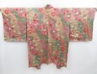 4113T14z670 Vintage Japanese Kimono Silk HAORI Flowers Dark pink