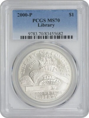 2000-P Library of Congress Silver Commemorative Dollar MS70 PCGS Mint State 70 - Image 1 of 2