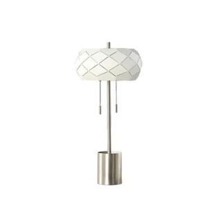 HomeRoots Table Lamp w/ Geometric Metal Shade 28" 1-Light Bedside Plug-In Silver - Picture 1 of 4
