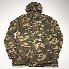 Obey Camo Jacket Mens Large Coat Green Full Zip Hooded Lined Cotton Snap Skate