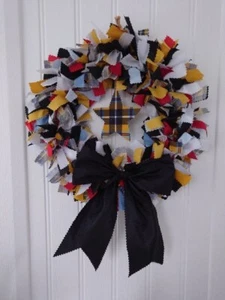 Cornish Christmas Scandi Rag Wreath With Cornish Tartan Star - Picture 1 of 7