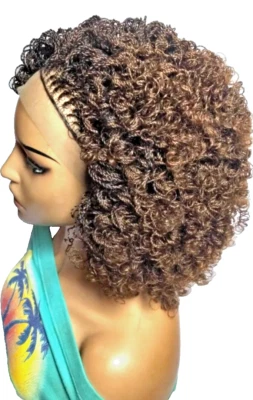 Brown Braided Wig Micro Twist Curly Million Braids Wig. Full Lace with Baby Hair - Image 1 of 4