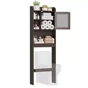 Wood Over The Toilet Bathroom Storage Cabinet Organizer w/Adjustable Shelf Brown - Picture 1 of 24
