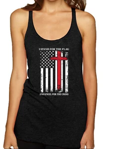 US Flag I Stand for the Flag And Kneel For The Cross TriBlend Racerback Tank Top - Picture 1 of 16