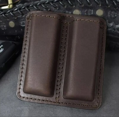 HUNTVP Double Magazine Pouch Genuine Leather for .40 .45 9mm Single Stack Pistol Mag