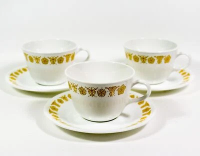 Juego de 3 tazas de café/té y platillos de 6,25" Corelle Butterfly Gold 4"x 2,75" de colección EE. UU. Foto 1 de 3