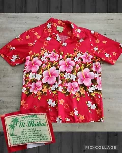 Vintage 60s Ui Maikai Floral Hawaiian Print Shortleeve Collar Shirt Gr. M/L - Bild 1 von 7