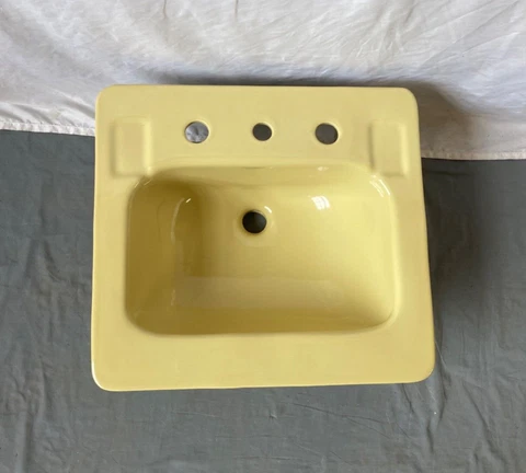 Vtg Ceramic 18x20 Harvest Gold Yellow NOS Kohler Drop In Bath Sink Old 228-23E Cover