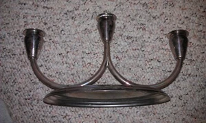 Vintage Silver-Colored Nondescript Metal Triple Candle Holder - Picture 1 of 3
