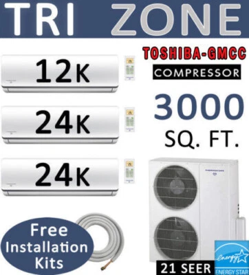 Bomba de calor para ar condicionado 60000 BTU Tri Ductless mini split: 12000 + 24000 x2 - Imagem 1 de 4