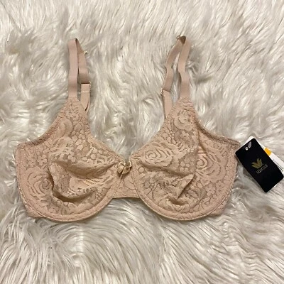 Sutiã Wacoal 30DD bege halo renda sem forro sem costura 851205 fechamento traseiro NOVO - Imagem 1 de 4