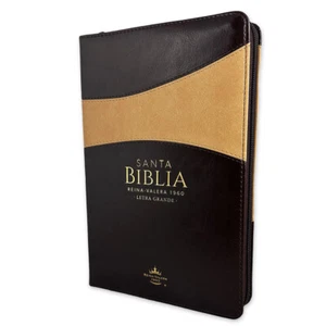 Biblia con Cierre Letra Grande 12 puntos RV1960 imit piel duotono café - Picture 1 of 4
