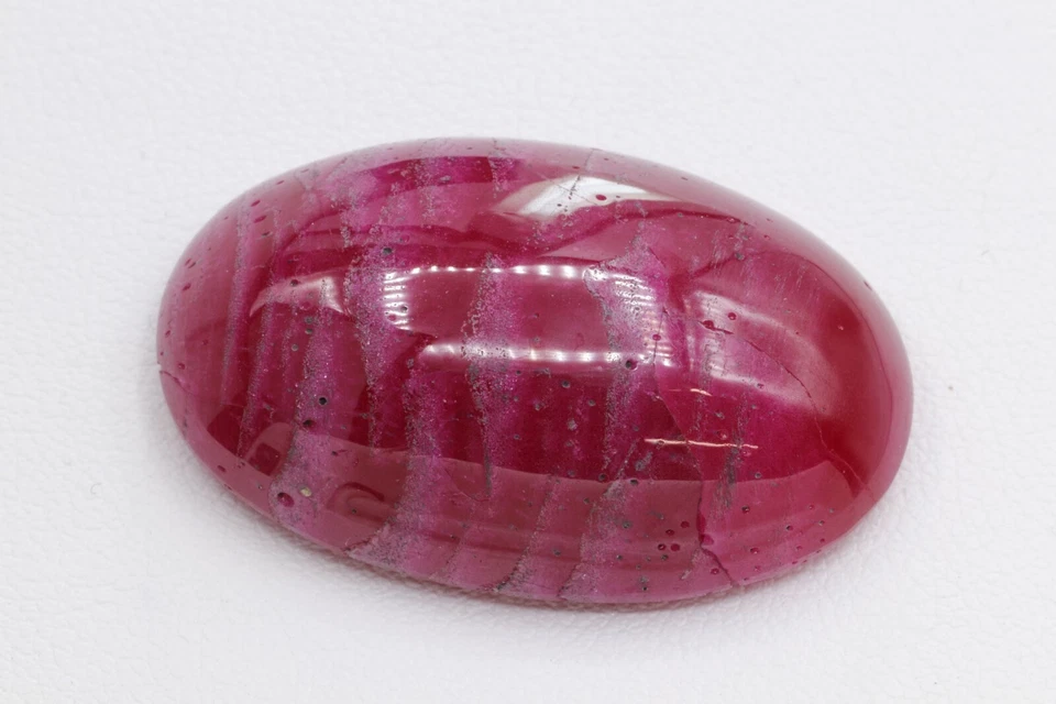 65.84ct Recrystallized Opaque Strong Red Ruby Cabochon 32x21 Lab Grown  - Image 1 of 4