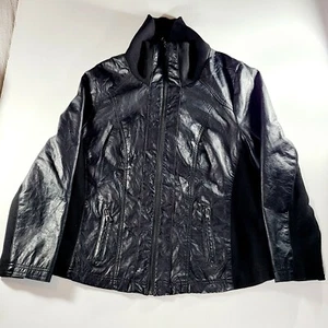 Lane Crawford Faux Leather Stretch Womens Full Zip Jacket Black Pink Size 2X - Picture 1 of 6
