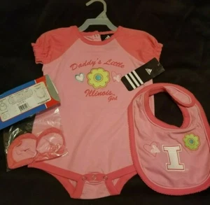 Adidas NCAA Illinois Baby Girls 3-Piece Creeper Set in Pink (18 Months) - Picture 1 of 3