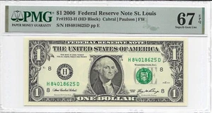 2006 $1 ST LOUIS FRN. PMG SUPERB GEM Uncirculated 67 EPQ Banknote. - Picture 1 of 2