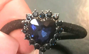 New Sapphire Blue Crystal Heart Elastic Ponytail Holder - Picture 1 of 2