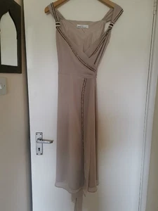 Amanda Wakeley Cream Beige Lined Chiffon Dress With Beaded Detail Size 8 - Picture 1 of 7