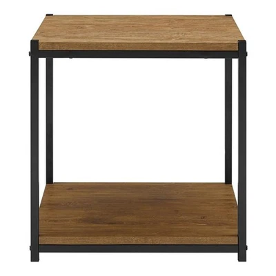 Caffoz 21" Tall Wood/Metal Side End Table with Storage Shelf in Mahogany Brown - Image 1 of 4