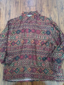 Vintage Addictions Shirt Men Large Aztec Silk Southwestern Geometric 90s Native - Picture 1 of 6