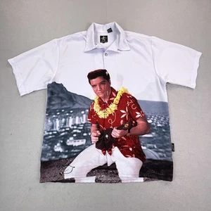 Elvis Presley Shirt Mens XL White Red Hawaiian Lei Dragonfly Clothing Music Icon - Picture 1 of 15