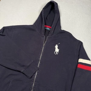 Polo Ralph Lauren Hoodie Mens 4XLT Tall Navy Full Zip Big Pony Stripe Sleeve - Picture 1 of 13