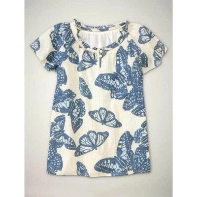 Gap 儿童女孩象牙蓝色闪亮蝴蝶短袖衬衫上衣衬衫 S 6 7 — 第 1/2 张图片