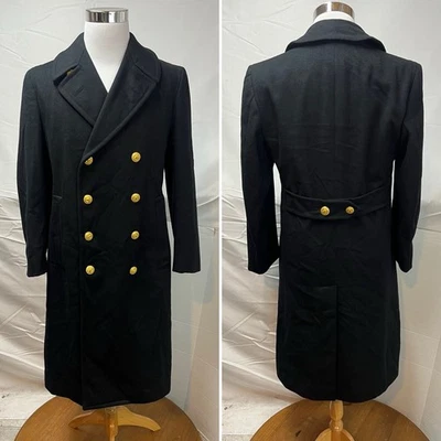 Abrigo largo vintage dorado de lana negro doble pecho Thorngate de la Academia Naval de Estados Unidos 38 Foto 1 de 4