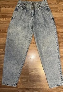 Vtg 80s JORDACHE Paper Bag Acid Wash Jeans 30x29 High Waist Tapered Pleated Mom - Picture 1 of 11