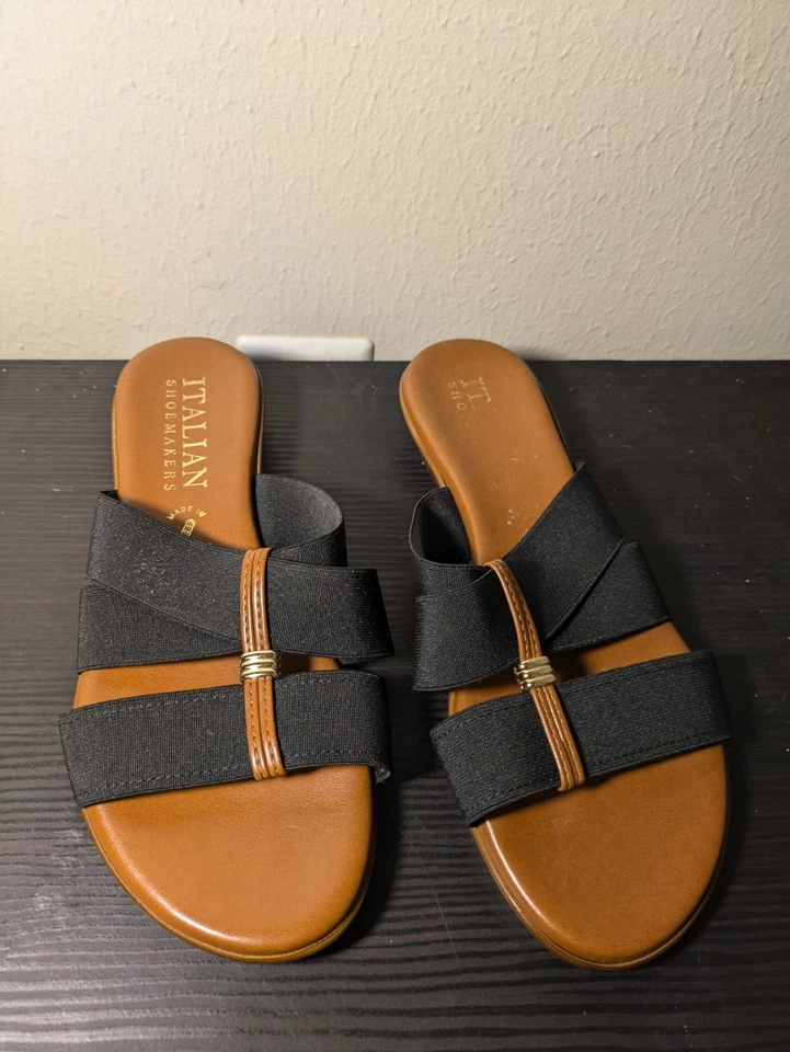 Italian Shoemakers Size 7.5 Sandal Flip Flop Black Fabric Women M - Image 1 of 4