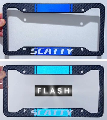 Reflective Blue Scatty Metal Carbon Fiber Look License Plate Frame - Image 1 of 4